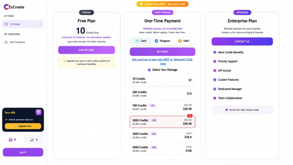 EzCreate Pricing Plan Page