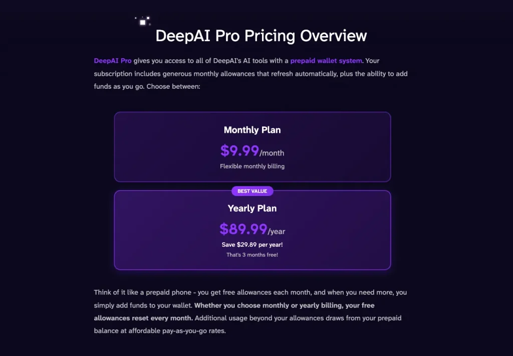 DeepAI's pricing