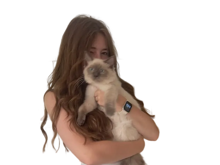 Woman holding a cat with the background removed